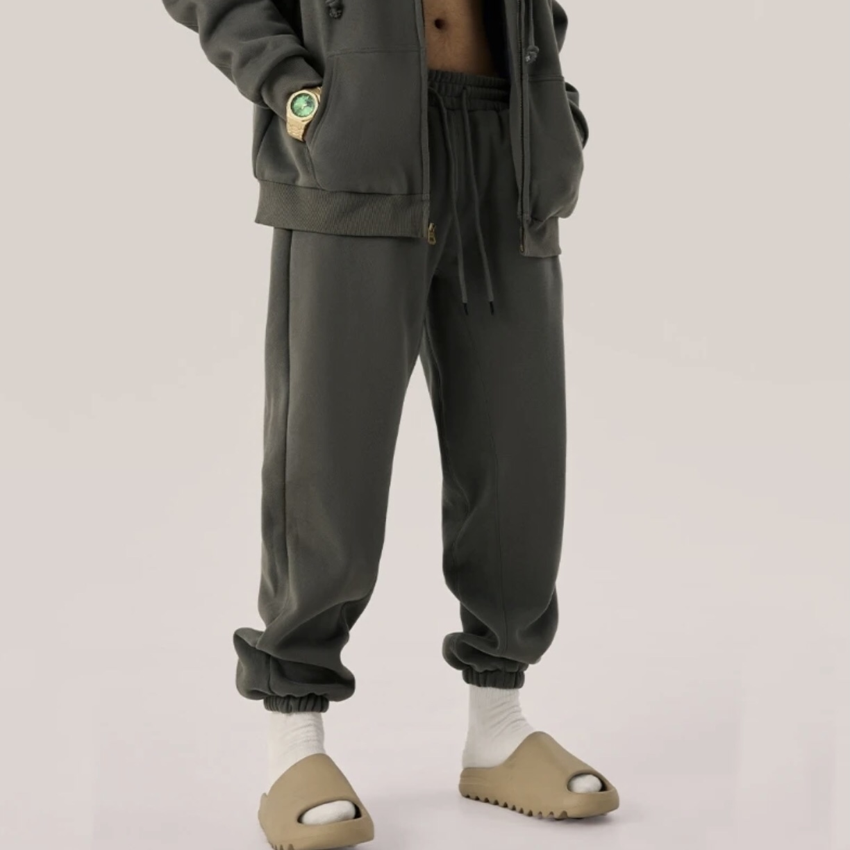 Yeezy Season 6 侃爷纯色椰子加绒束脚束口运动长裤卫裤 侃爷同款