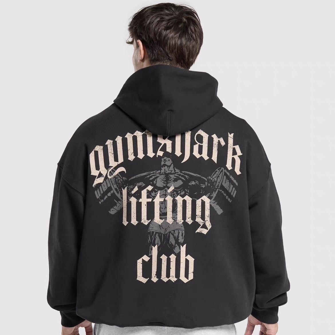 秋冬健身字母印花卫衣男女美式复古连帽加绒宽松上衣街头加厚外套