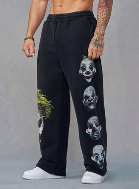 YOUNGLA联名蝙蝠侠男士运动裤慢跑运动健身棉质印花休闲直筒长裤