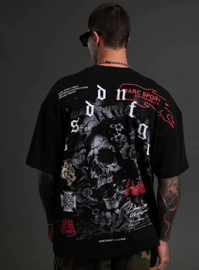 DARC SPORT美式狼头健身短袖肌肉训练运动T恤骷髅重磅圆领上衣男