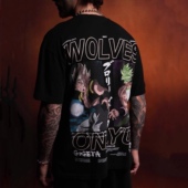 宽松小领口健身男女短袖 美式 潮牌狼头龙珠系列街头嘻哈大码 T恤