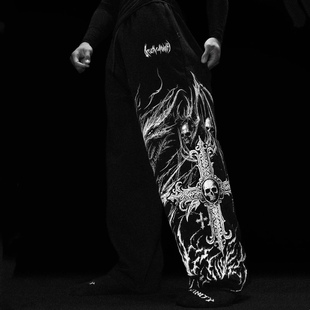 Breathedivinity美式潮牌哥特风运动裤运动健身印花休闲直筒长裤