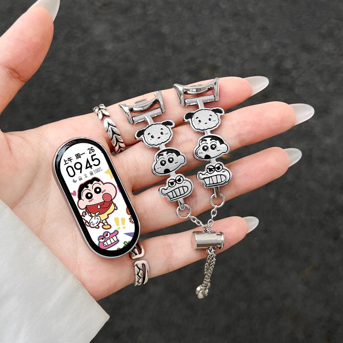 蜡笔小新适用小米10表带新款可爱金属链条9/8nfc腕带女生7654小众