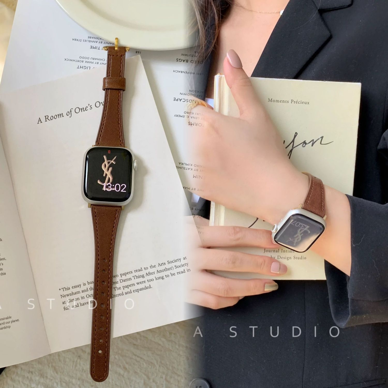 高颜值马蹄扣适用OPPOwatch4Pro小蛮腰皮质X2mini表带iwatch3复古