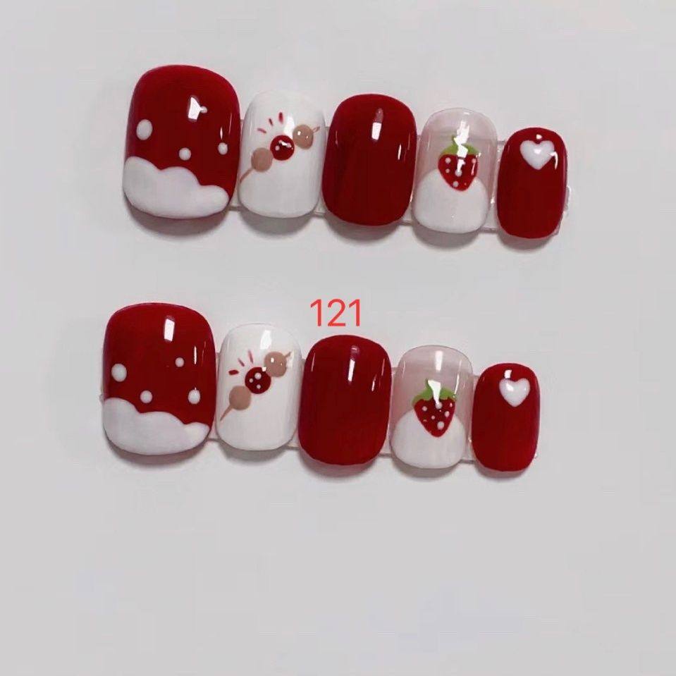 纯手工新款穿戴可爱红色显白新年美甲可拆卸糖葫芦指甲贴片短方圆,彩妆/香水/美妆工具,美甲工具,淘宝优惠券,粉丝福利购,淘宝优惠卷
