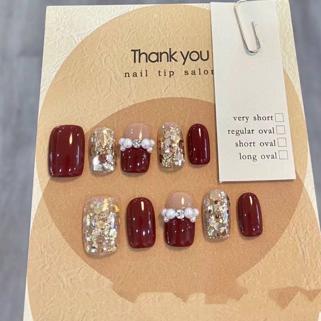 【送赠品】手工美甲穿戴甲假指甲贴片新年战甲红色闪钻显白短款,彩妆/香水/美妆工具,美甲工具,淘宝优惠券,粉丝福利购,淘宝优惠卷