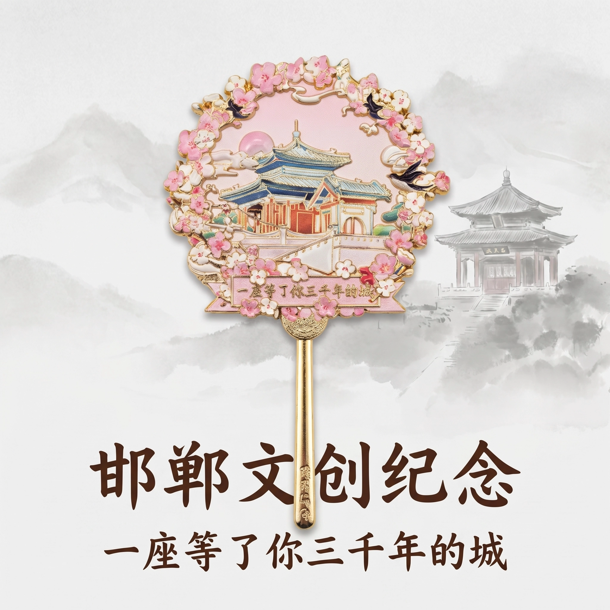 邯郸文旅丹家文创金属手持补妆镜浮雕图案复古文创随身便携伴手礼