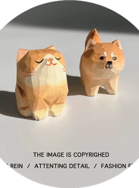 送TA一对小猫小狗!柴犬橘猫木雕礼品手工可爱桌面摆件生日礼物女