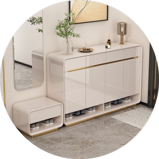 钢琴烤漆入户门口鞋柜带抽屉带换鞋凳四门四抽2023新款鞋柜收纳柜