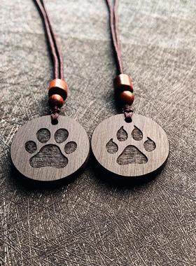 小狗牌抖音爆款小狗牌黑檀定制吊坠雕刻男网红情侣款礼物可爱狗爪