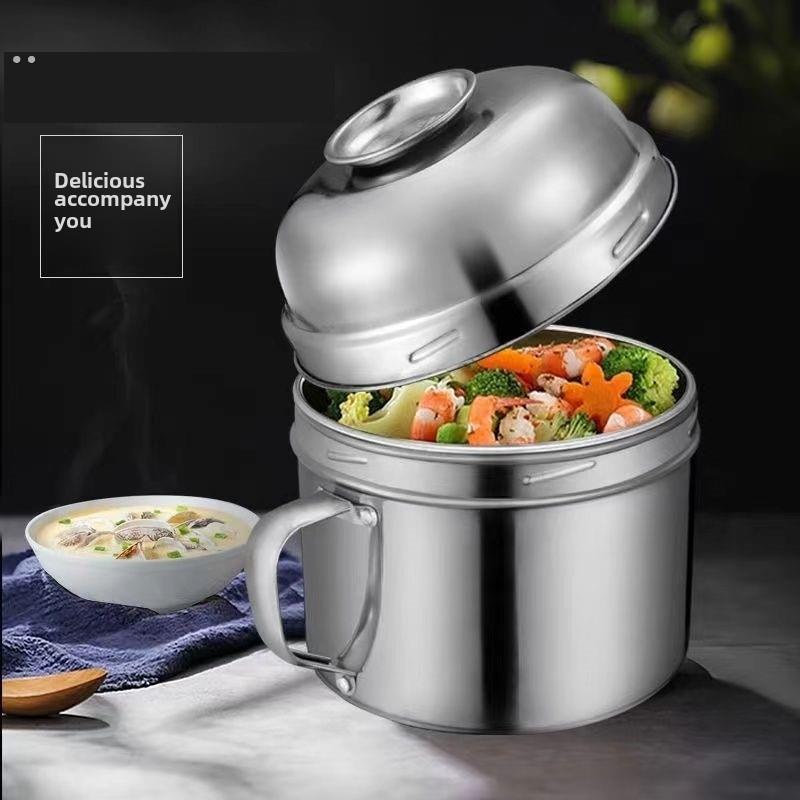 不锈钢泡面碗带盖汤面碗学生饭盒食堂打饭碗快餐方便面杯带筷勺