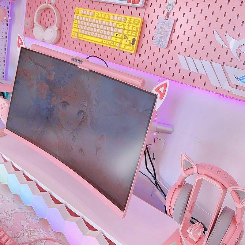 电脑显示器边框装饰电脑显示器猫耳朵 装饰猫爪一对粉色电竞房装