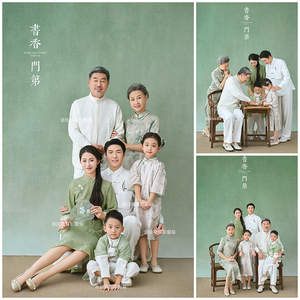 亲子装一家六口拍照衣服全家福摄影服装简约家庭装旗袍影楼写真照