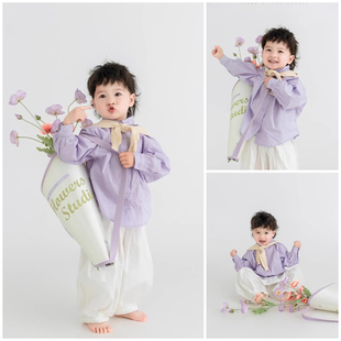 小童清新款纪实风贩卖春天主题摄影服装道具写真照影楼拍照衣服