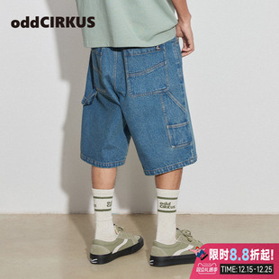 日系街头牛仔裤 春夏新款 男女 日系牛仔蓝七分裤 oddCIRKUS牛仔短裤