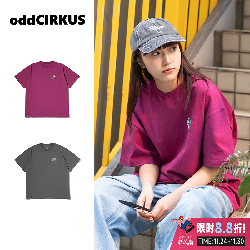 oddCIRKUS 涂鸦印花短袖圆领T恤男女同款日系短袖上衣新款