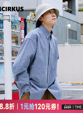 oddCIRKUS格纹衬衫 日系复古宽松长袖蓝色衬衫男女同款休闲外套