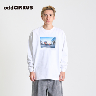 oddCIRKUS图案长袖T恤  日系宽松上衣印花长袖男女同款