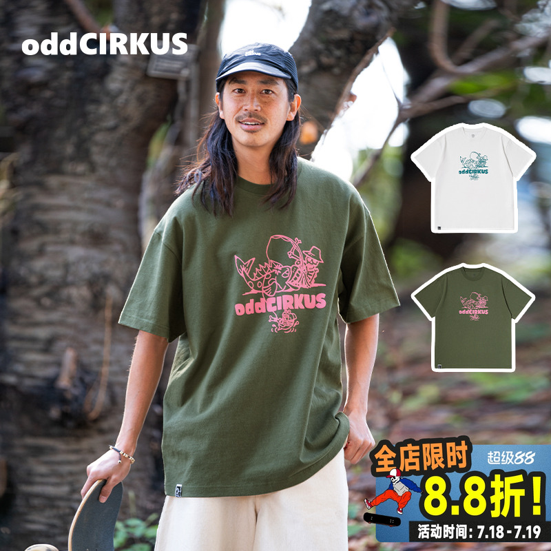 oddCIRKUS 宽松印花短袖圆领T恤男女同款日系短袖上衣新款