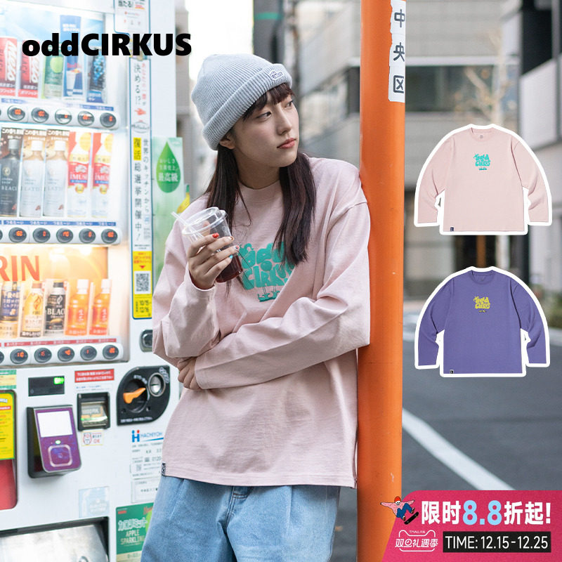 oddCIRKUS印花长袖日系复古长袖印花T恤美式休闲卫衣上衣春季新款