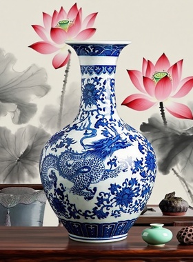 景德镇仿古青花瓷花瓶中式装饰品