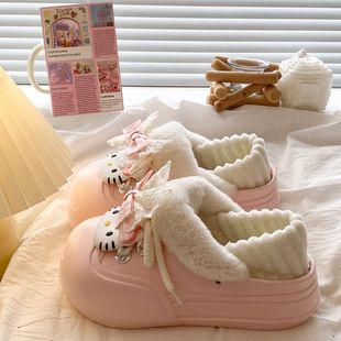 可拆卸EVA冬日外穿一脚蹬通勤保暖加绒学生宿舍可爱百搭棉鞋 女