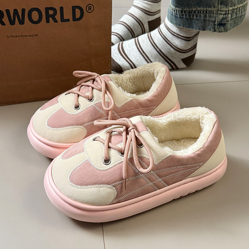 2025新款冬季棉拖鞋女款加绒保暖外穿防滑居家休闲系鞋带包跟棉鞋