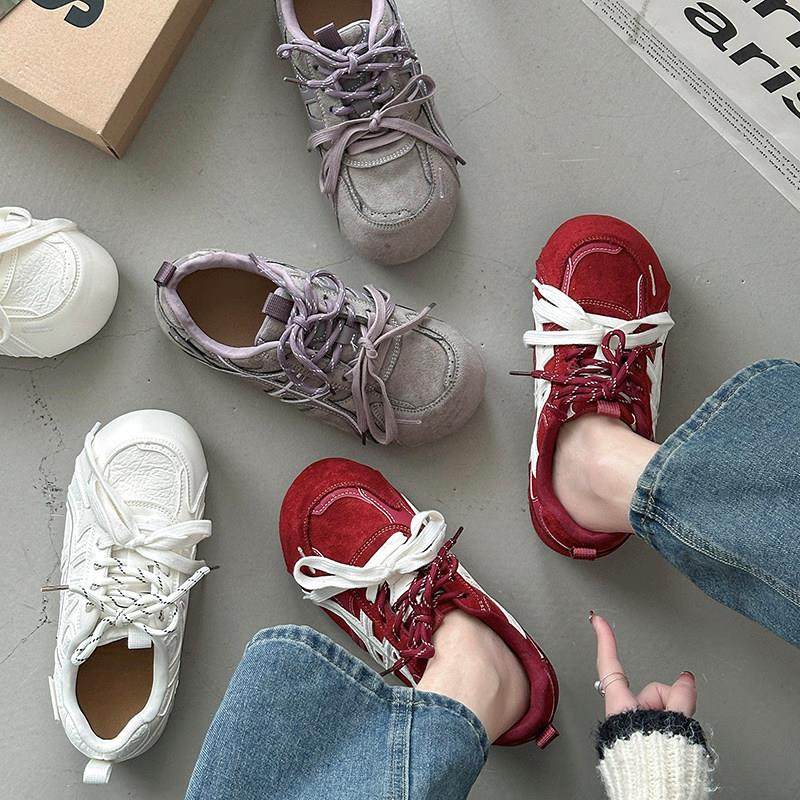 拼色丑萌德训鞋女2026冬季厚底增高运动休闲鞋百搭交叉绑带圆头鞋,女鞋,时尚休闲鞋,淘宝优惠券,粉丝福利购,淘宝优惠卷