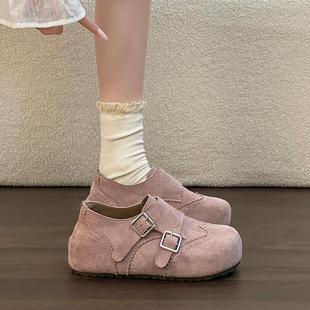 内增高厚底浅口单鞋 时尚 新款 女2026春款 复古风厚底纯色简约勃肯鞋