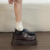 时尚 通勤百搭 圆头厚底包鞋 金属扣带英伦风厚底玛丽珍鞋 女2026春款