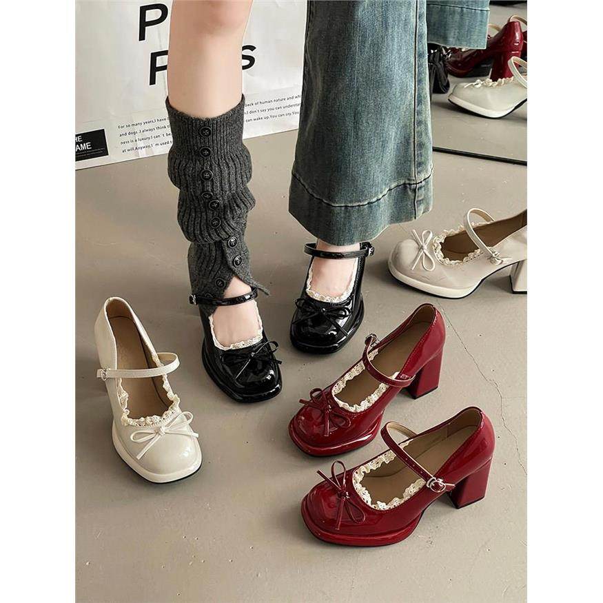 优雅花边甜美风设计玛丽珍单鞋女2026春粗跟一字扣小个子法式复古,女鞋,玛丽珍鞋,淘宝优惠券,粉丝福利购,淘宝优惠卷