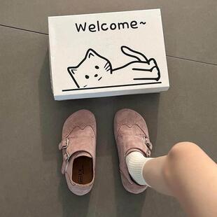 舒适复古风圆头防滑简约勃肯鞋女2026春款新款内增高厚底浅口单鞋