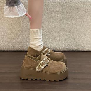 厚底增高百搭休闲单鞋 新款 女2026春季 森系文艺显瘦休闲全包勃肯鞋