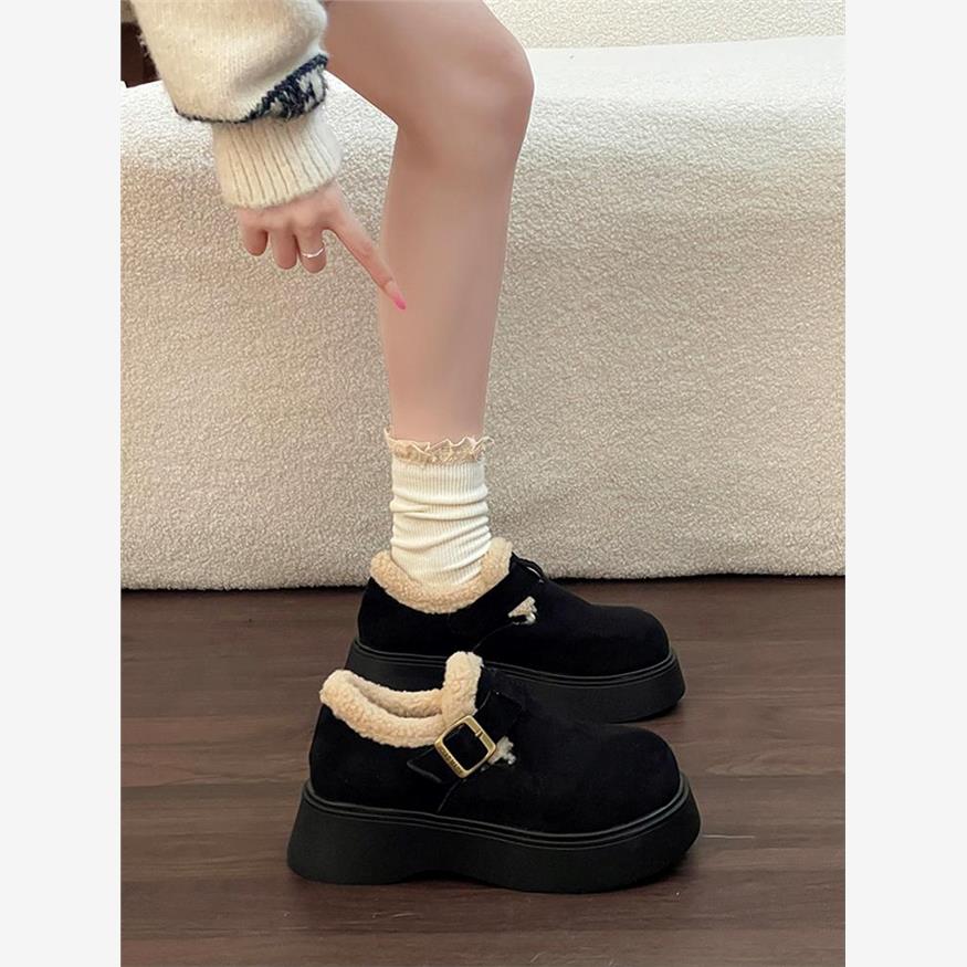 一脚蹬毛绒金属扣休闲勃