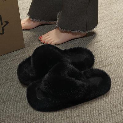 韩版黑色毛拖鞋女外穿秋冬