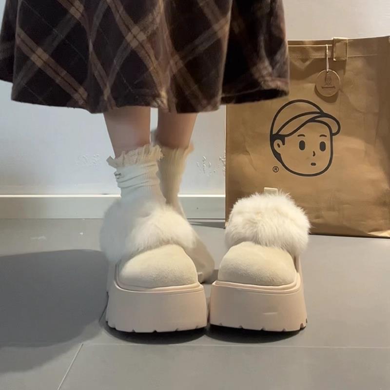 复古松糕厚底棉鞋女2025