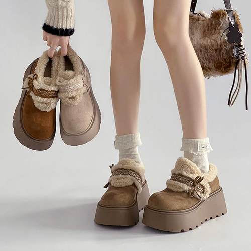 复古小个子厚底增高毛绒