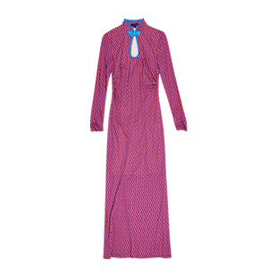 香莎CHANSARR 新中式浪漫波点羊毛旗袍裙 改良国风盘扣立领连衣裙