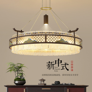新中式客厅吊灯中国风禅意餐厅灯包厢会所酒店茶楼灯led圆形灯具