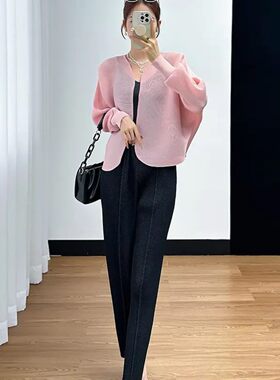 2024年夏季女神范穿搭女蝙蝠袖纯色舒适短外套上衣小脚直筒裤