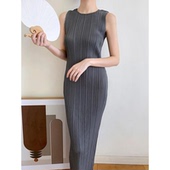 小圆领设计日系温柔风连三 褶皱宅女长款 复古白色背心纯色无袖 017