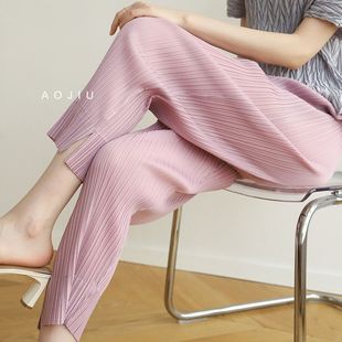 子百褶九分直筒老爹裤 宅褶皱休闲裤 宽松压褶小脚裤 新款 潮三 女夏季