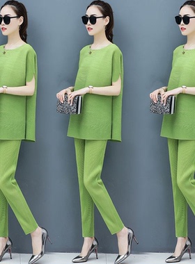 褶皱套装2025春夏季新款时尚名媛女装宽松大码韩版休闲洋气两 007