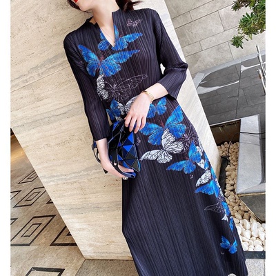 宅褶皱长裙2025春季大码气质裙子设计感小众法式显瘦超仙连三 021