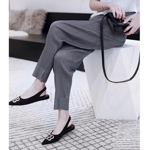 子百褶九分直筒老爹三 宽松压褶小脚裤 018 女春夏新款 宅褶皱休闲裤
