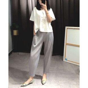 宅褶皱2025新款春夏显瘦百搭九分奶奶裤子宽松大码萝卜哈伦裤女三