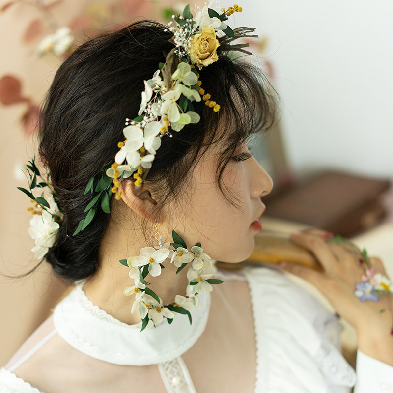 高档韩式新娘永生花环头饰干花头饰花仙子造型配饰影楼创意写真拍