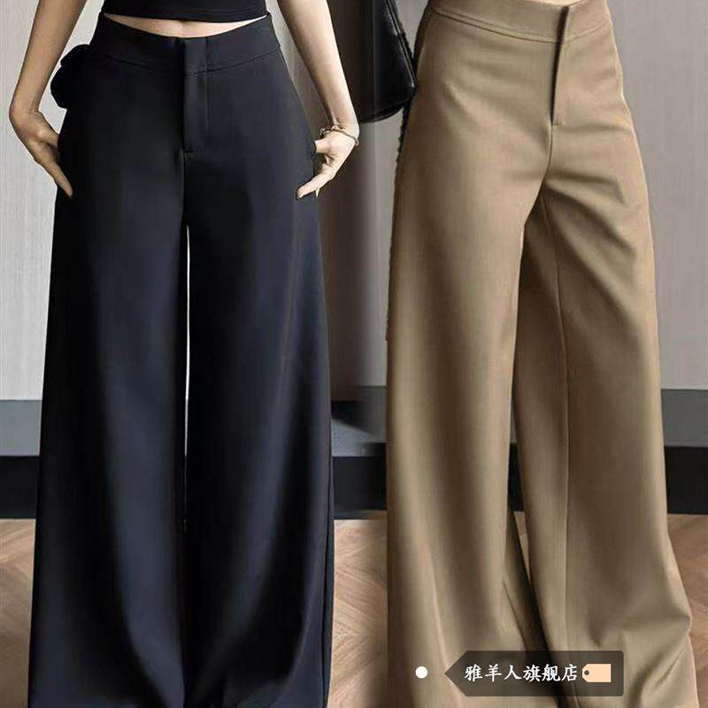 卡其色阔腿裤女裤子2026新款春秋高级感垂感直筒宽松小个子西装裤