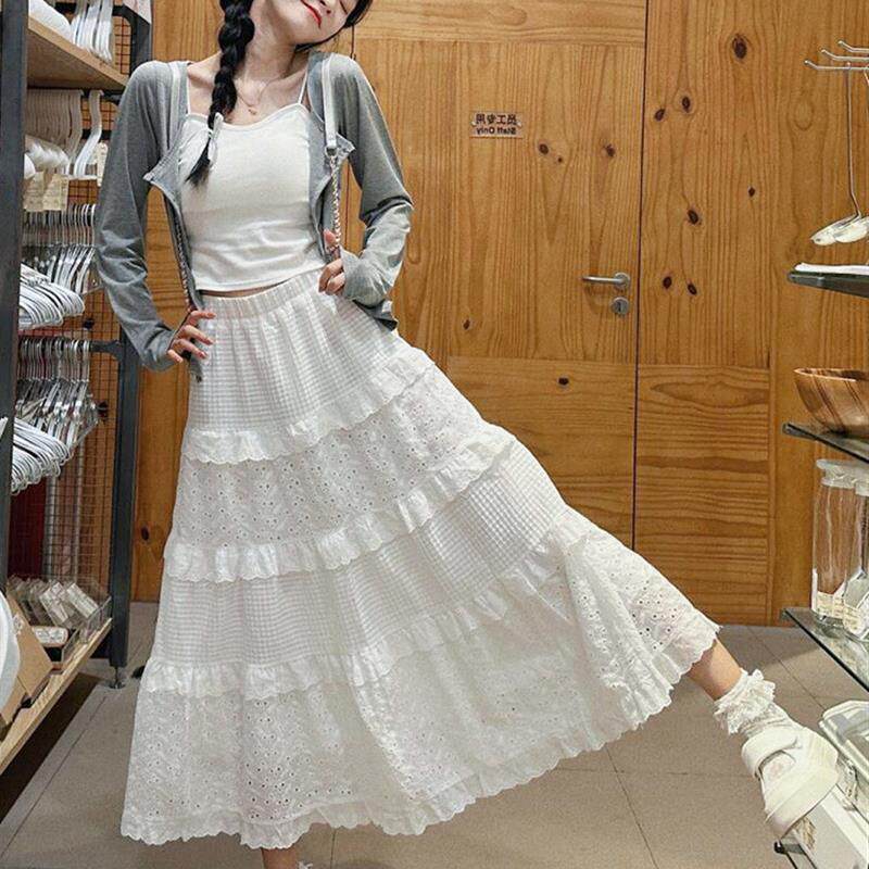 白色法式蓬蓬裙女春秋款2026新款气质仙女a字半身裙显瘦蛋糕裙子