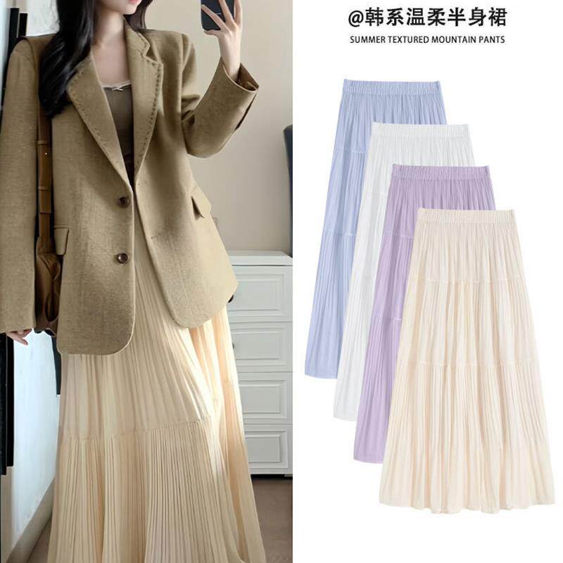 韩系雪纺半身裙女2026春夏季新款高腰a字蛋糕裙飘飘大摆中长裙子